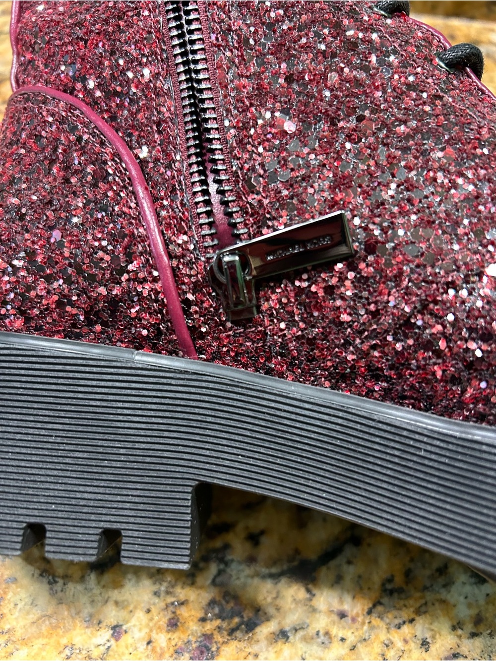 Michael Kors Burgundy Glitter Lace-Up Combat Boots - Picture 5 of 7